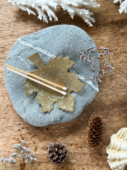 Vintage Solid Brass Leaf Dish with Floral Etching