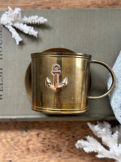 Vintage Brass & Copper Anchor Mug & Saucer