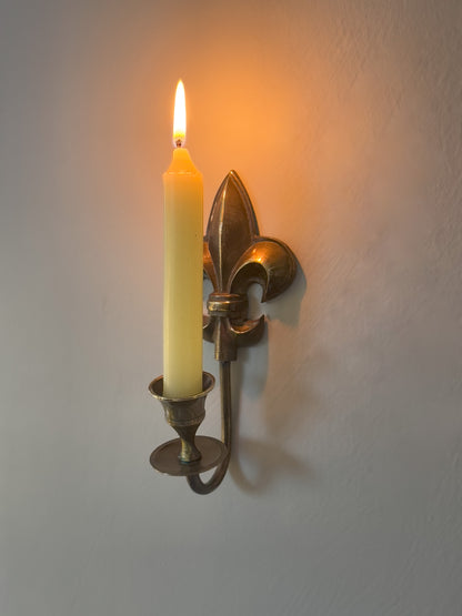 Pair of Vintage Brushed Brass Fleur-de-lis Sconces