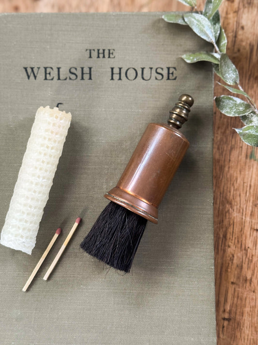Antique Candle & Hearth Brush, Copper, brass & natural bristles
c. late 19th - early 20th century