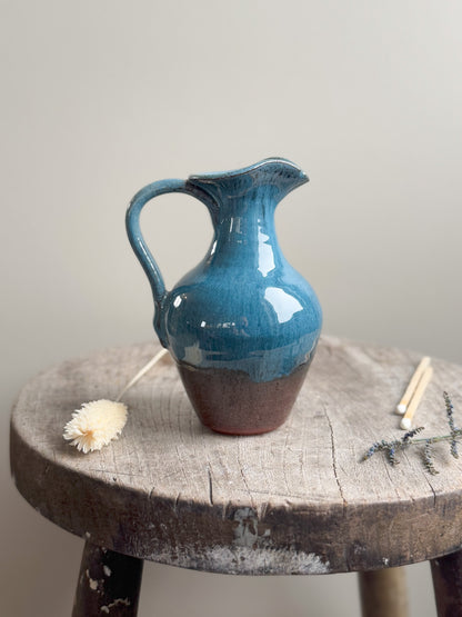 Vintage Studio Pottery Blue Drip Glaze Oil Jug