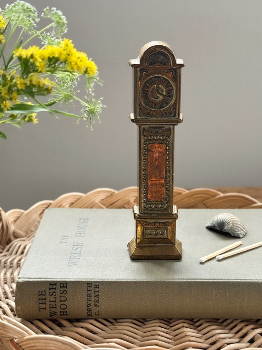 Vintage 1950s Solid Brass Grandfather Clock Ornament