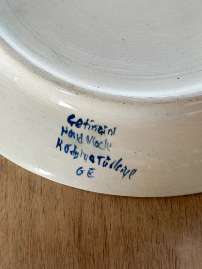 Vintage Hand-Painted Folk Art Pottery Wall Plate