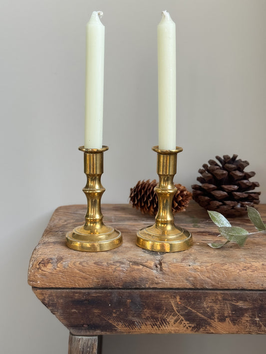 Antique Victorian Miniature Solid Brass Candlestick Pair