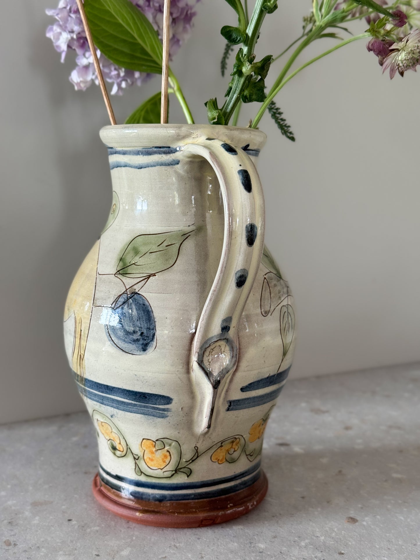 Very Rare Vintage 1980s ‘Dove of Peace’ Slipware Jug by Paul Jackson, Helland Pottery, Cornwall