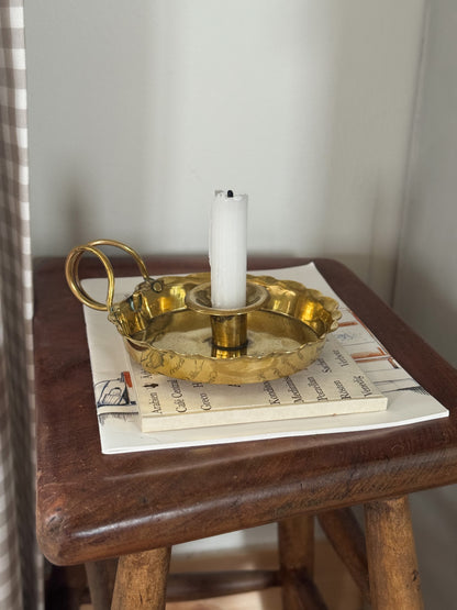 Antique Victorian Brass Chamberstick with Scalloped Edge circa 1896