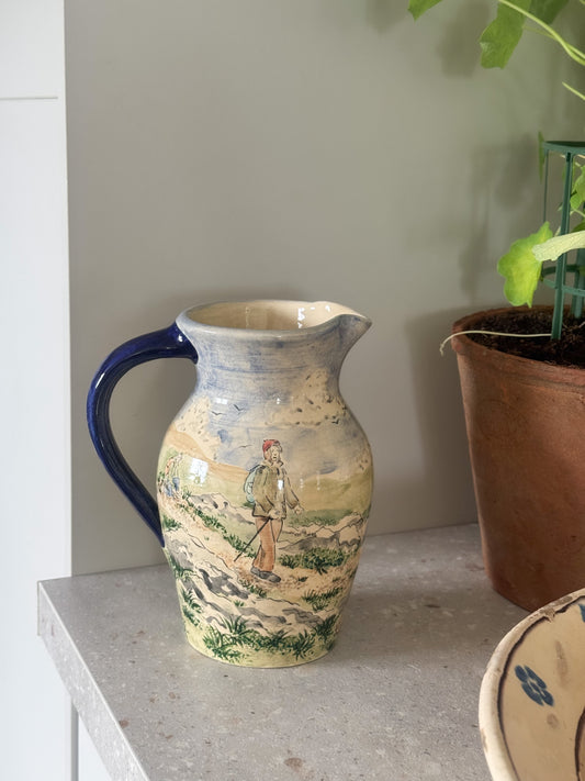 Rare Hand-Painted Studio Pottery Jug by David & Louise Salsbury ‘A Walk In The Mountains’