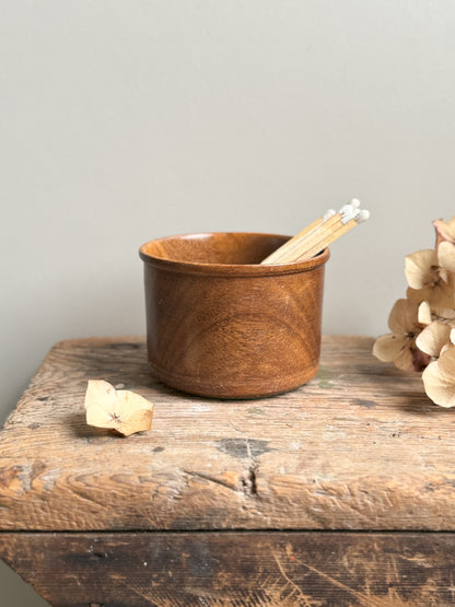 Vintage Hand-turned Wooden Match Pot | Tea-light holder