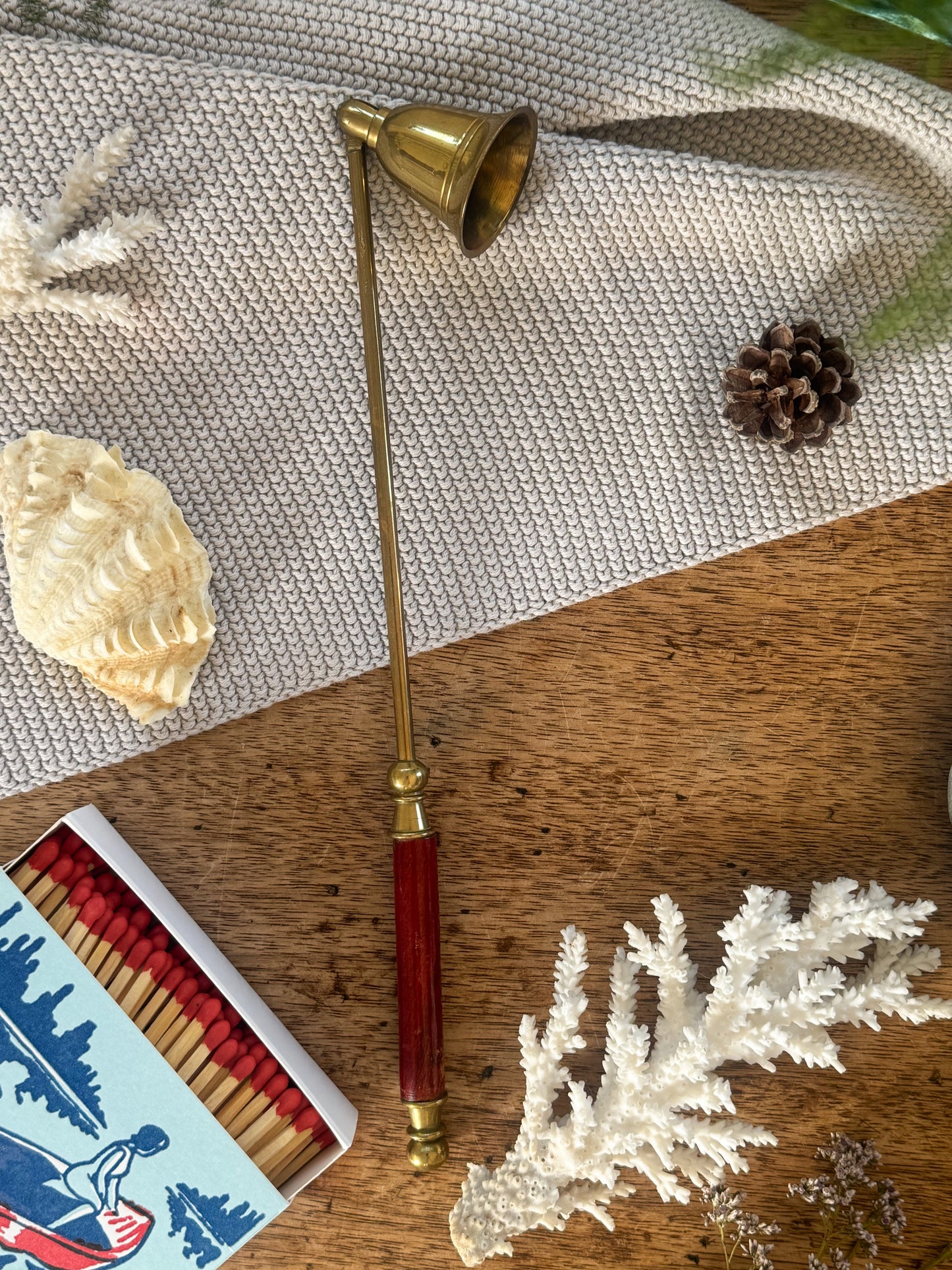 Vintage Brass Candle Snuffer with Varnished Wood Handle