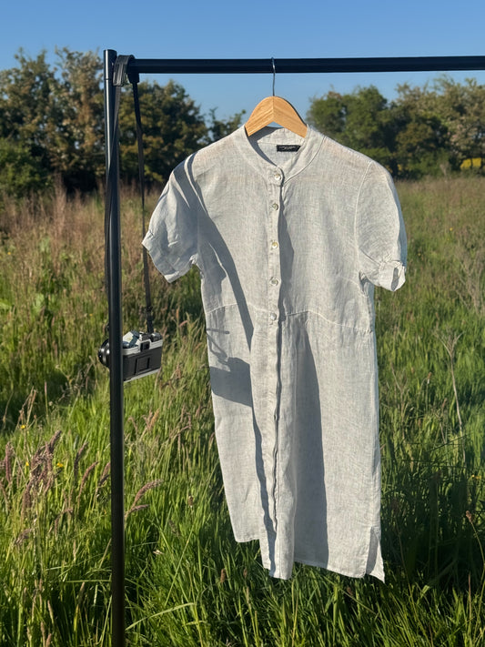 Vintage Italian Lungo L’Arno Linen Shirt Dress with Mother of Pearl Buttons – Size S