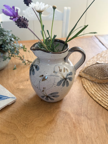 Vintage Handmade Studio Pottery Jug - Soft Blues with Floral Design