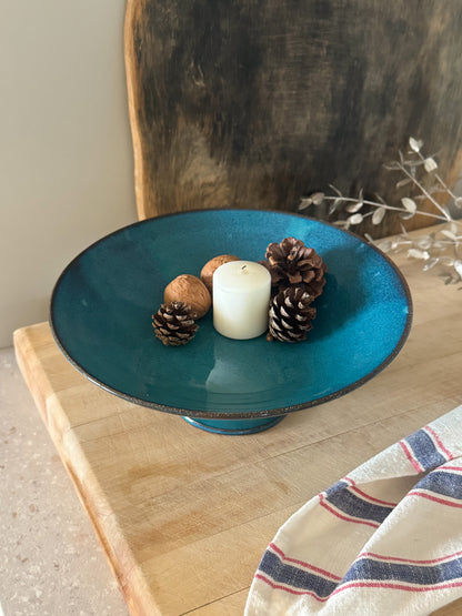 Vintage Studio Pottery Blue Pedestal Bowl