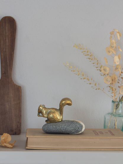 Vintage Solid Brass Miniature Squirrel Figurine