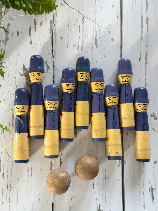 Vintage Midcentury 1950s French Hand-Painted Wooden ‘Soldier’ Skittles