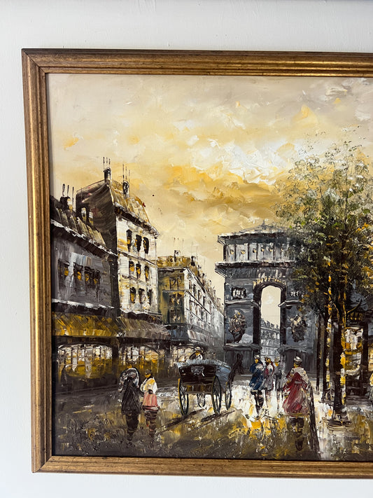 Vintage Signed Oil On Canvas Parisian Cityscape