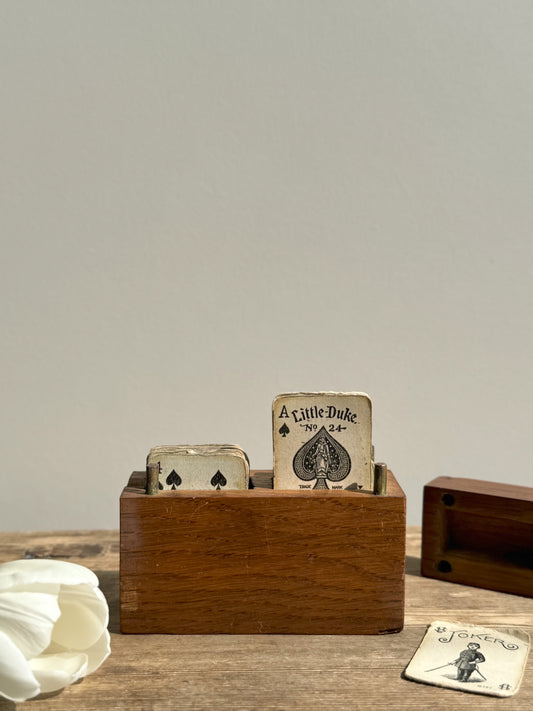 Vintage Folk Art Wooden Card Box with Little Duke No24 Toy Card Deck