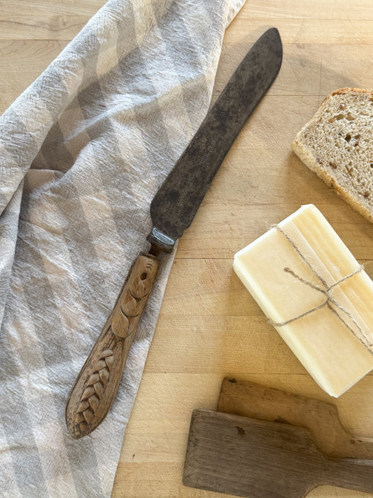 Antique Steel Bread Knife with Hand-Carved Wooden Handle by by Benetfink & Co, Cheapside London
