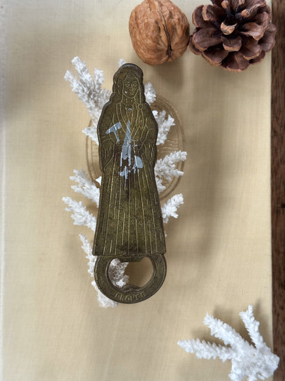 Vintage Norwegian Bronze & Enamel Painted Lady Bottle Opener