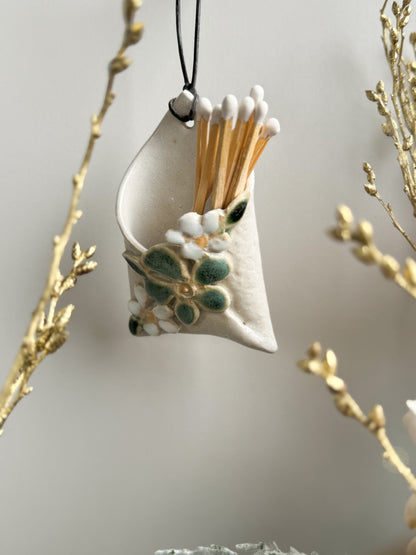 Unique Studio Pottery Miniature Floral Wall Pocket | Match Holder by Hilda Evans