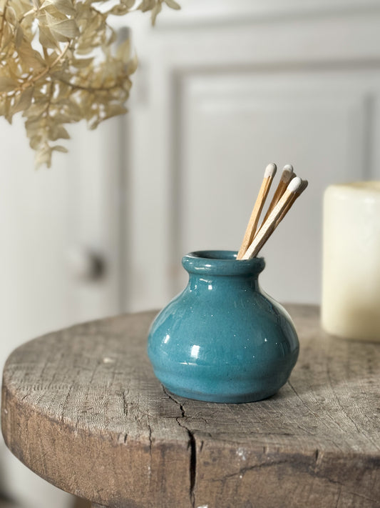 Small Blue Studio Pottery Match Pot