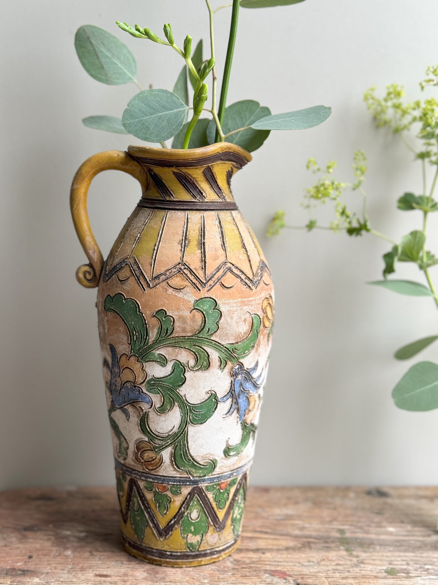 Japanese Mishima Pottery Floral Jug