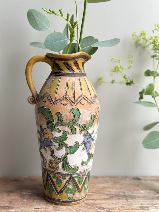 Japanese Mishima Pottery Floral Jug