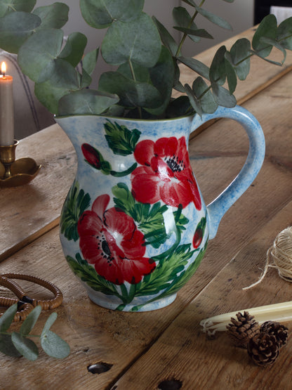 Vintage Italian Hand-Painted Poppies Studio Pottery Jug
