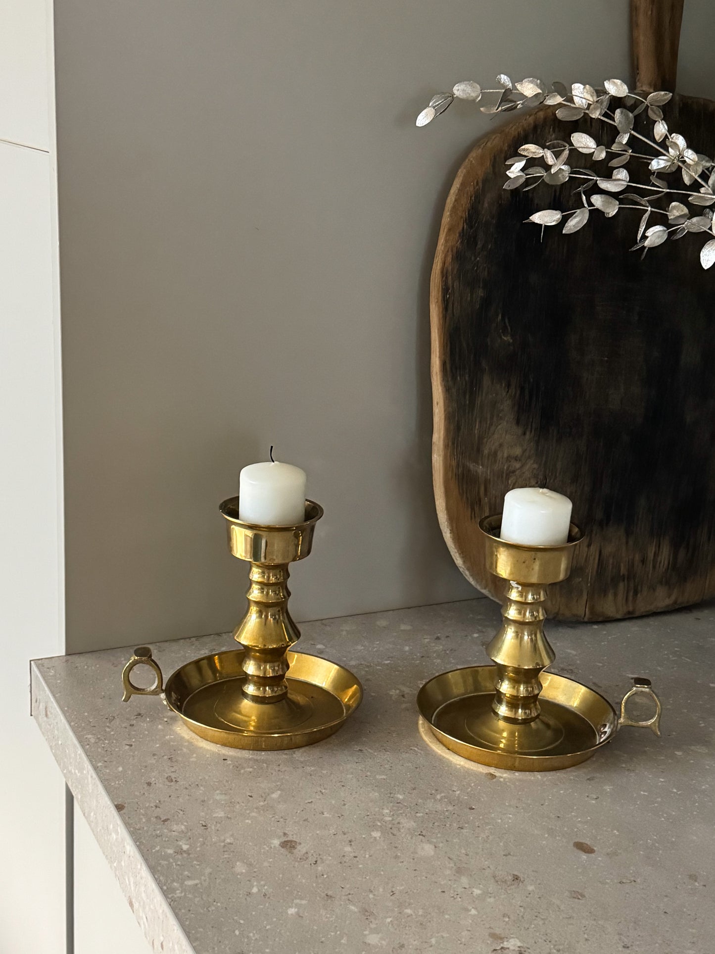 Pair of Antique Solid Brass Spike Chambersticks, Late 19th Century