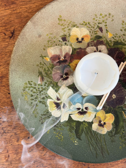 Hand-Painted Folk Art Metal Pansy Plate