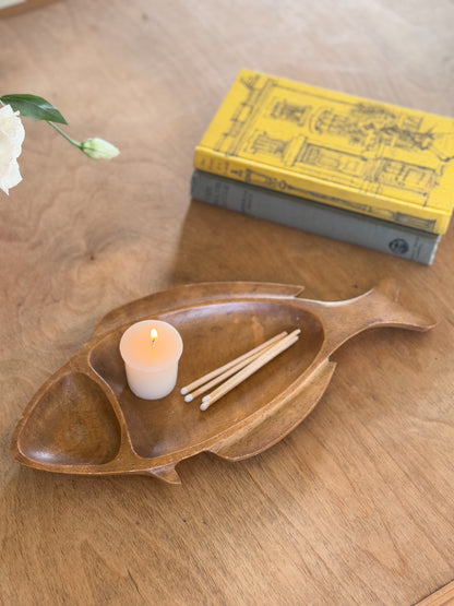 Vintage Handmade Monkey Pod Wooden Fish Shaped Dish