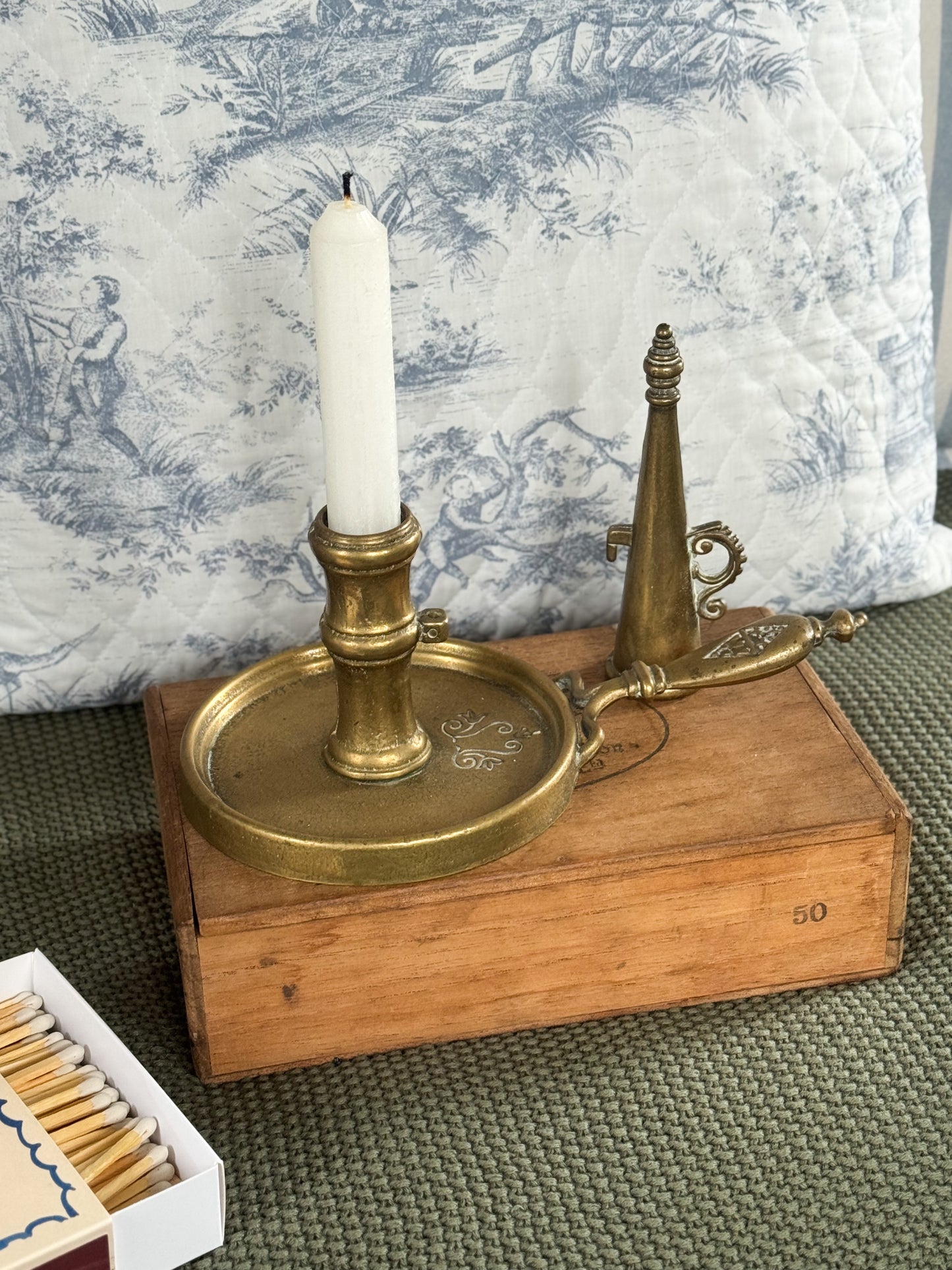 Antique Solid Brass Chamberstick with Matching Snuffer