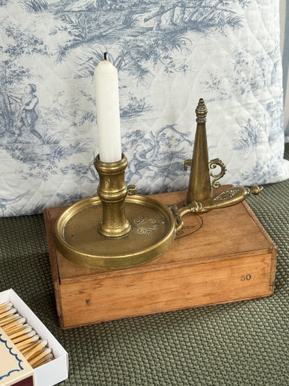 Antique Solid Brass Chamberstick with Matching Snuffer