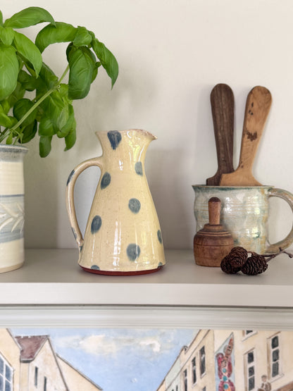 Vintage Cream & Blue Polka Dot Slipware Jug