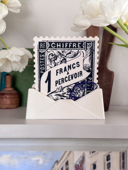 Vintage French Stamp Coaster Set (Set of 6 with Envelope Stand)