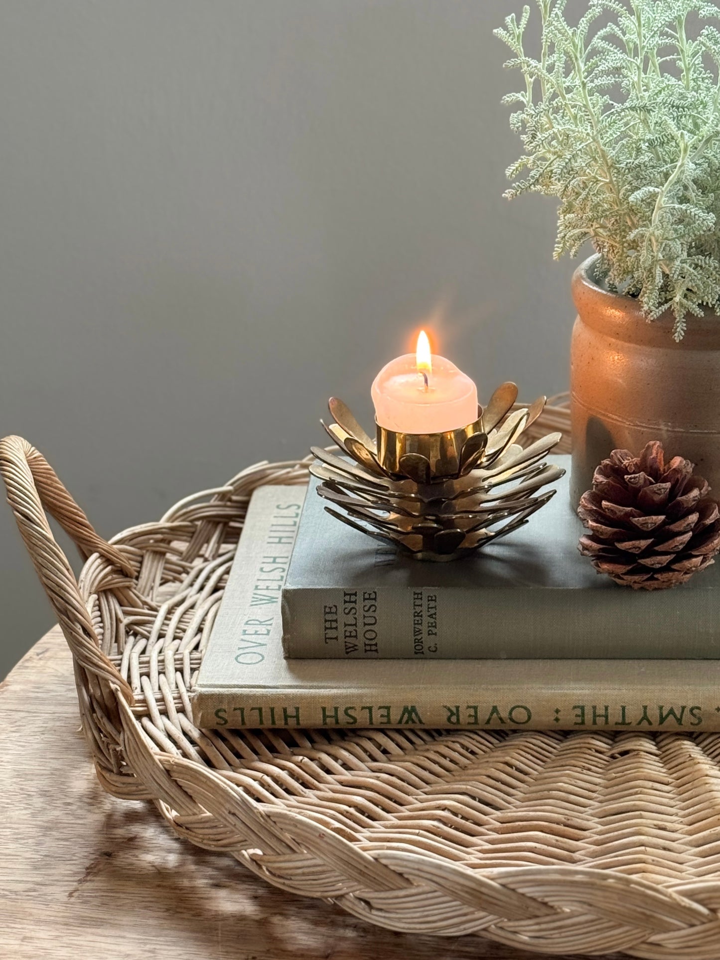 Vintage Solid Brass Pinecone Candle Holder