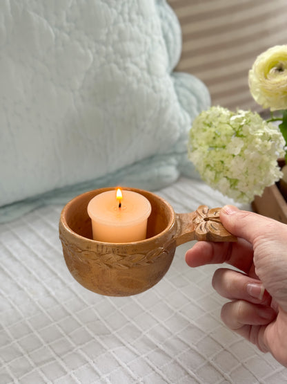 Vintage Norwegian Hand-Carved Cup Candle Holder – “Ulvik”