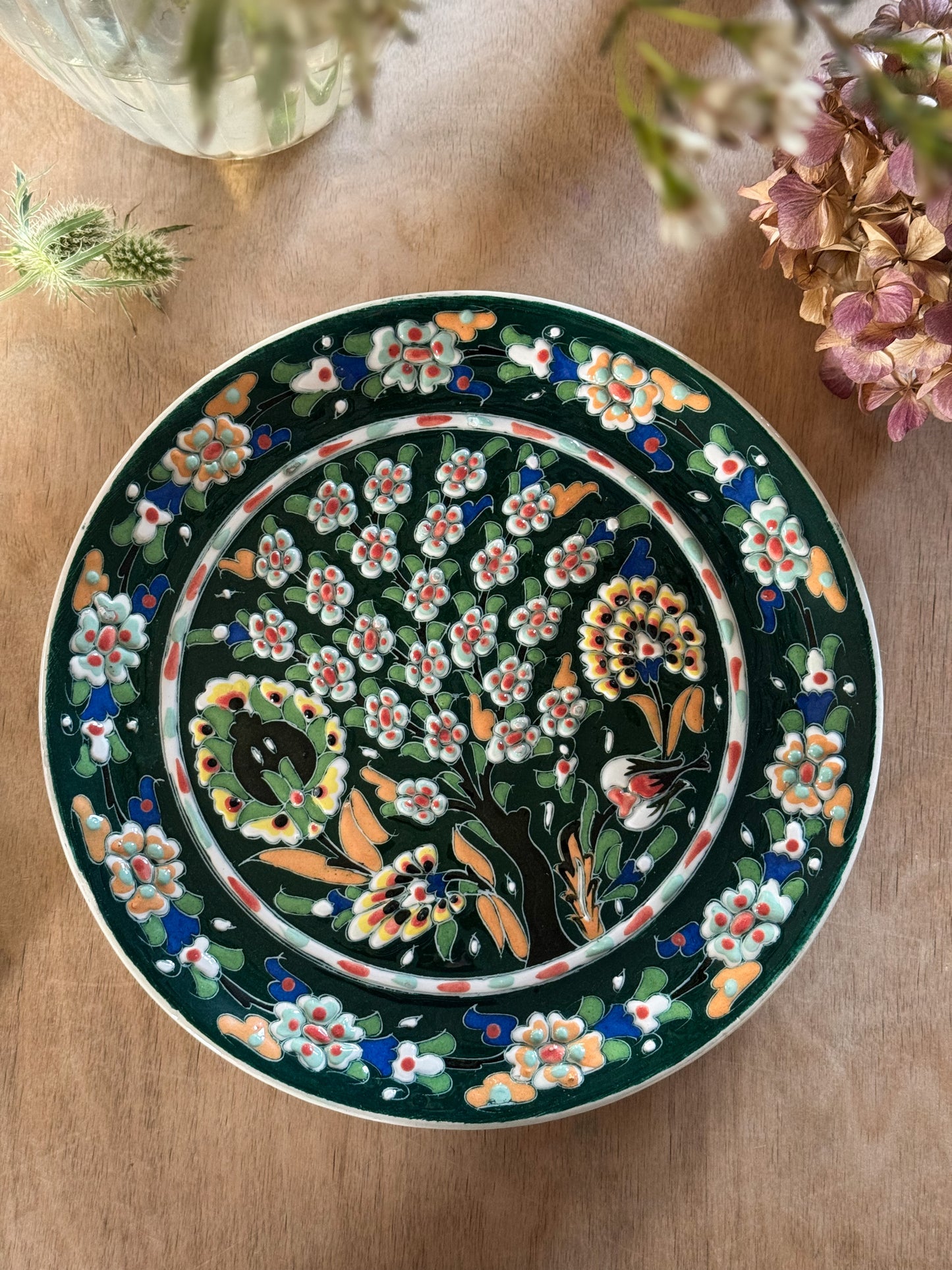 Vintage Hand-Painted Folk Art Pottery Wall Plate