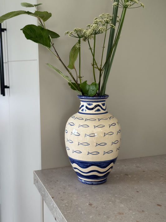 Large Vintage Mediterranean Studio Pottery Fish Vase