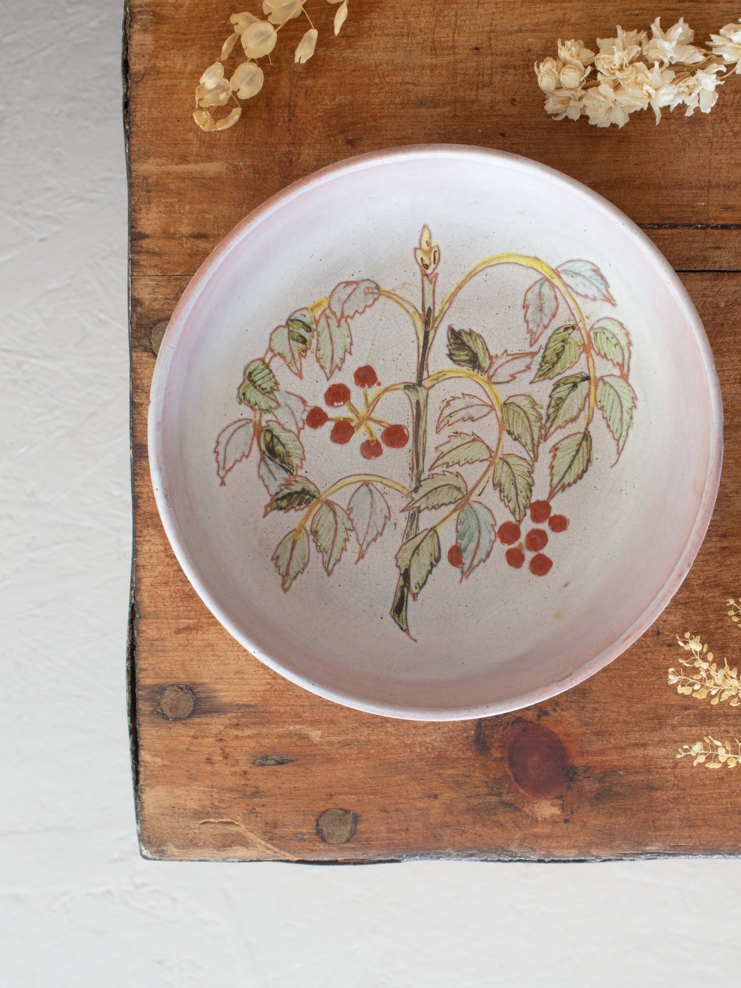 Vintage 1950s Marie-Madeleine Jolly Hand-Painted French Studio Pottery Botanical Bowl