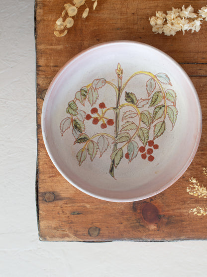 Vintage 1950s Marie-Madeleine Jolly Hand-Painted French Studio Pottery Botanical Bowl