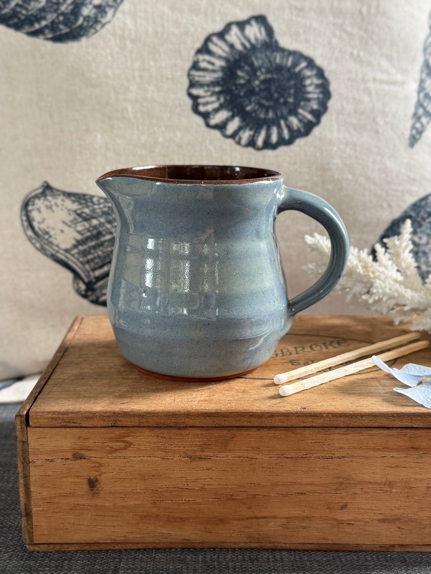 Vintage Welsh Studio Pottery Creamer by Tenby Pottery • 
Sea Blue & Green Glaze