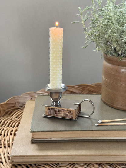 Vintage Silver Plated Candle & Match Holder (With Matches)