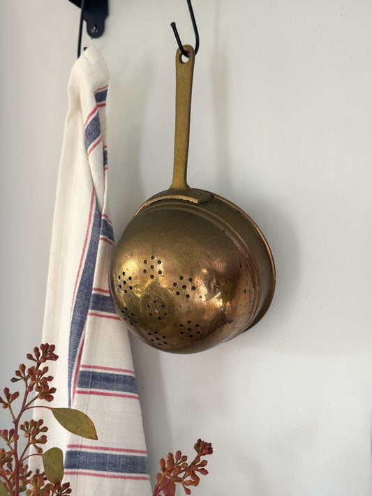 Vintage Solid Brass Long Handled Colander
