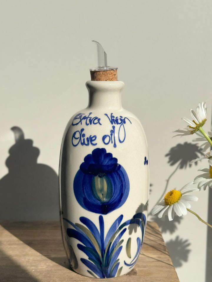 Contemporary Handmade Glazed Ceramic Olive Oil Bottle - Made in Spain