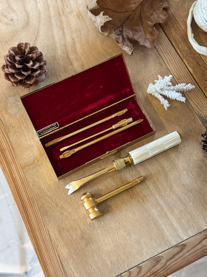 Vintage Mother of Pearl & Brass Multi-Tool Set by Schildkraut