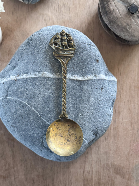 Vintage Solid Brass Sailing Ship Spoon