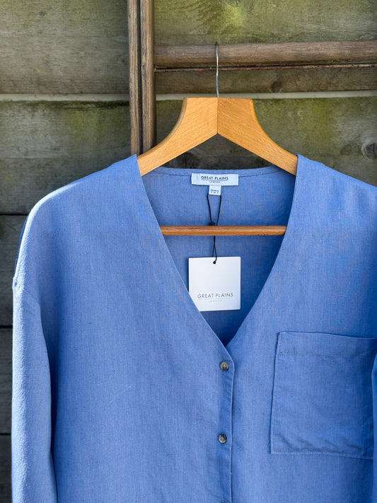 Linen & Cotton Blend Button-Down Shirt – Great Plains London – Size 8 (New with Tags)