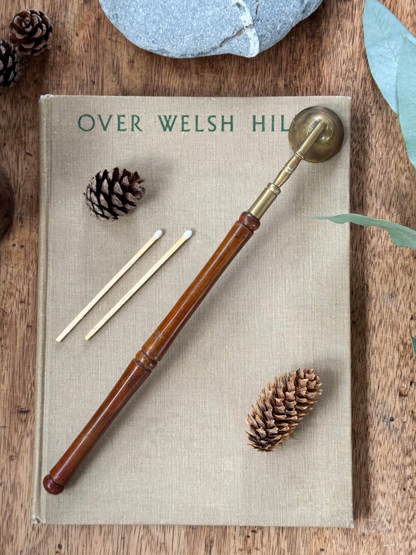 Vintage 1920s-1940s Brass & Wood Candle Snuffer