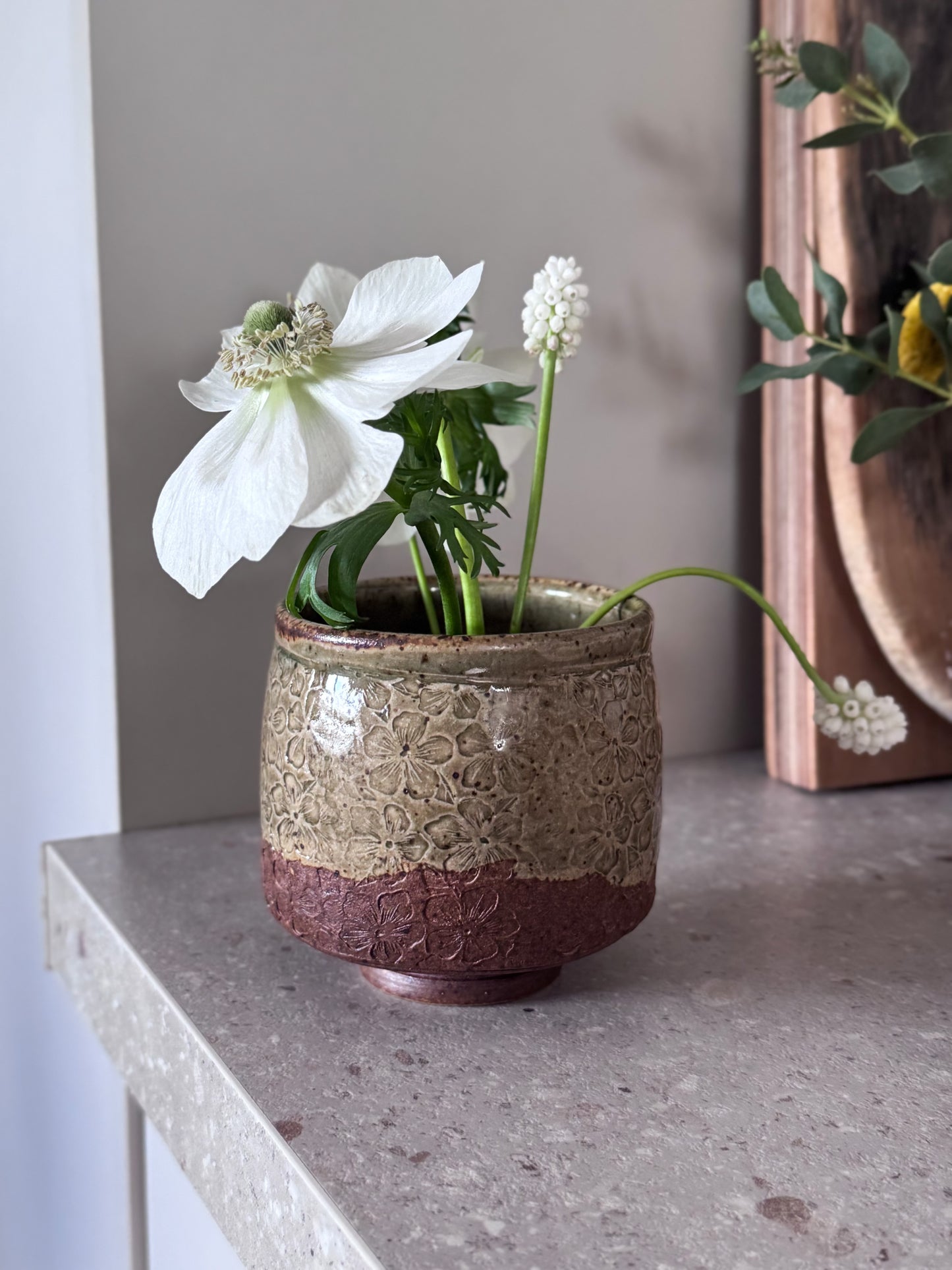Vintage Studio Pottery Impressed Floral Vessel