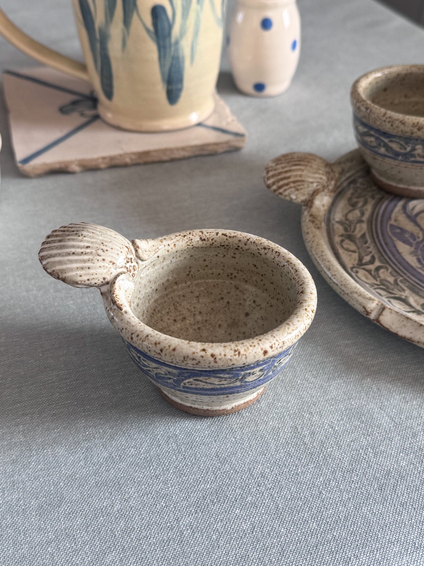 Very Rare Studio Pottery Scalloped Shell Cruet Set by Mike Goddard, Manningtree Pottery